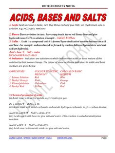 acids, bases and salts worksheet for class 10 science by nishar