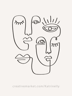 an abstract line drawing of three faces