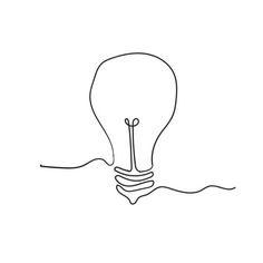 a single line drawing of a light bulb with water around it, on a white background