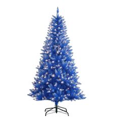 a blue christmas tree with white lights on it