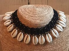 Cowrie Shell Macrame Choker Necklace With Black Cord Boho - Etsy Brown Macrame, Real Butterfly Wings, Boho Style Necklaces, Black Macrame, Butterfly Wing Earrings, Macrame Knot, Choker Style, Wing Earrings, Cowrie Shell