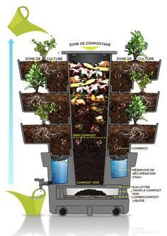 an image of a planter with plants growing out of it and labeled in french