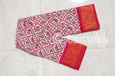 Here's a unique Madurai Sungudi Saree featuring Patola inspired prints all over the body and contrast border with peacock patterns in zari. Border Zari patterns will be exactly same as in pictures. Simple, sober, earthy, these sarees are light weight, pure cotton, airy, versatile, comfortable to drape and wear, colorful. The print might have slight irregularities in the pattern & colors and the edges may not be perfectly straight which results from the human involvement in the dip dyeing pro White Chanderi Sets With Printed Border, Navratri White Block Print Dupatta, Red Traditional Wear With Printed Border For Puja, Red Traditional Wear With Printed Border For Festive Occasions, White Dupatta With Printed Border, Bollywood Style White Block Print Traditional Wear, White Traditional Wear With Block Print For Transitional Season, White Bollywood Traditional Wear With Block Print, Bollywood Style White Traditional Wear With Block Print