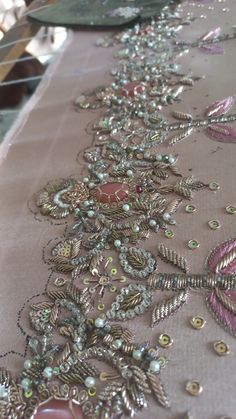 Luxury Festive Hand Embellished Dupatta, Luxury Glamorous Dupatta With Intricate Embroidery, Luxury Dupatta With Intricate Embroidery, Gold Hand Embellished Dupatta, Zardozi Border, Sims Closet, Luxury Handwork Embroidered Gold Fabric, Saree Borders, Fabric Work