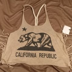 Nwt. Never Worn Trendy Brown Beach Tank Top, Trendy Brown Tank Top For Beach, Trendy Brown Tank Top For The Beach, Pleated Jacket, California Republic, Distressed Tee, Nike Air Max Tn, Short Sleeve Cropped Top, Shoulder Shirts