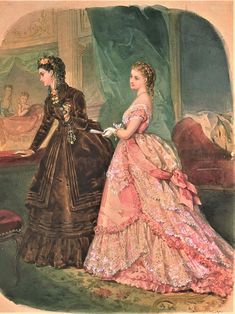 1868 Dress, Historic Dresses, Rennaissance Art Dress, 1876 Fashion, 1800s French Fashion, 1860s Fashion Women, 1875 Fashion, Period Fashion, 1869 Fashion