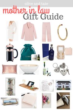 the mother in law gift guide is shown with accessories and items for her daughter's day