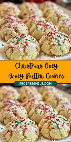 christmas cremey gooey butter cookies on a plate with sprinkles