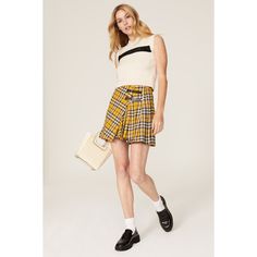 Yellow printed cotton (100% Cotton). Skirt. Center back zipper closure. 16" from shoulder to hemline. Imported. Knife Pleats, Rent The Runway, Yellow Print, Closet Designs, Plaid Skirt, Cotton Skirt, Leather Buckle, Plaid Skirts, Skirt Fashion