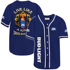 Bud Light Live Like A King Baseball Jersey, Bud Light Jersey Shirt, Bud Light gift, Bud Light apparel, Bud Light shirt, jersey shirt mens, Summer gifts, Bud Light merchandise, Basic Baseball Jersey, Summer Baseball Jersey, Bud Light team baseball jerseys