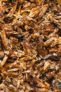 closeup of shredded meat on a plate