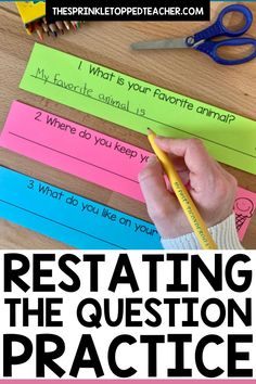 a person holding a pencil and writing on sticky notes with the words rest at the question practice