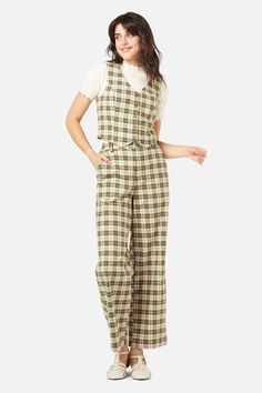 Check high waisted pant- a classically sweet check pant- high waisted fit- straight leg- handy pockets and belt loops- cotton fabric with a little elastane- available in green Product Code: PGFX042 Plaid Cotton Pants For Work, Cotton Plaid Pants For Workwear, Pinafore Top, Check Pants, Princess Highway, Green Product, Tartan Dress, Blouse Pants, Kids Coats