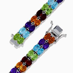 Effy 925 Mosaic Sterling Silver Multi Gemstone Bracelet Sterling Silver Multi-stone Bracelets, Sterling Silver Bracelet With Gemstone, Sterling Silver Gemstone Bracelet, Sterling Silver Fine Jewelry Bracelets With Stones, Fine Jewelry Multi-stone Bracelet, Fine Jewelry Bracelet With Gemstone Accents, Luxury Sterling Silver Bracelets With Stones, Fine Jewelry Gemstone Bracelet, Luxury Multicolor Gemstones In Sterling Silver