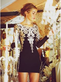 Embroidered golden Vintage Cocktail Dress/party dresses/homecoming dresses/evening dresses CD6285 Gold Holiday Dress, Black Embroidered Dress, Gorgeous Prom Dresses, Dress Chiffon, فستان سهرة, Baroque Fashion, Puffed Sleeves Dress, Mode Inspiration, Fancy Dresses