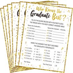 graduation party game with gold confetti on the side and congratulations written in black ink