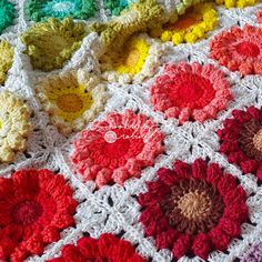 a crocheted blanket with flowers on it