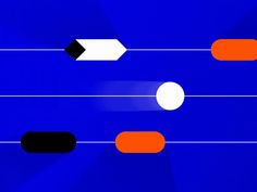 an abstract blue background with orange and white circles on the opposite side of each other