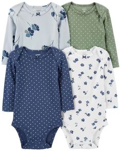 Multi Baby 4-Pack Long-Sleeve Floral & Polka Dot Bodysuits | oshkosh.com Baby Closet, Carters Baby, Girls Prints, Girls Long Sleeve, Shop Clothing, Long Sleeve Bodysuit, Cool Kids, Dress Making, Fabric Care