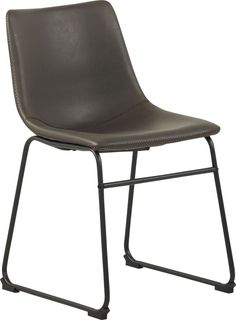 a gray chair with black metal legs and a seat cushion on the back, viewed from the front