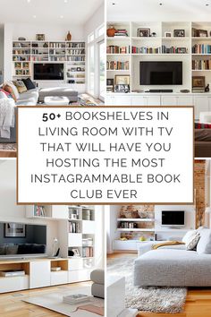 some bookshelves in living room with tv that will have you instagram the most instagramable book club ever