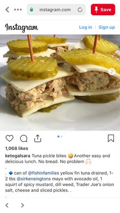 a sandwich with pickles and cheese is on the instagram page for instagram com