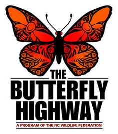 the butterfly highway logo with an orange and black butterfly on it's back side