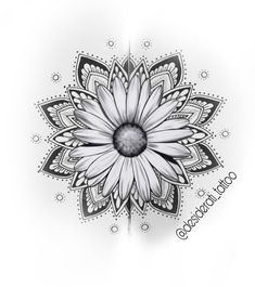 a black and white drawing of a flower