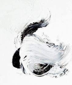 an abstract painting with black and white colors