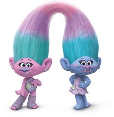 two cartoon characters with blue and pink hair