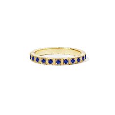 Item Details:  Approx. twenty-five round brilliant cut blue sapphires. Cast in your choice of 14K white, yellow, rose gold or platinum. Sapphires extend all the way around the band.  Please allow 3-4 weeks for production and delivery. Please note, due to the "eternity" design of this ring, it is not resizable. Round Sapphire Eternity Band Gift, Gold Sapphire Eternity Band As Gift, Fine Jewelry Sapphire Eternity Band, Classic Sapphire Eternity Band, Yellow Gold Sapphire Round Eternity Band, Unique Womens Wedding Rings, Berlinger Jewelry, Ring Redesign, Blue Sapphire Wedding Band