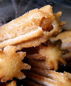 some fried food sitting on top of each other