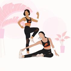 two women in sports wear are doing exercises