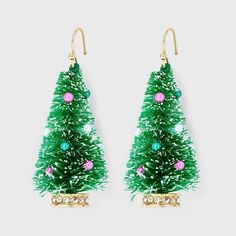 Christmas Tree with Ornaments Drop Earrings - Green/Gold Snowman Posts, Christmas Tree With Ornaments, Mint Earrings, Earrings Green, Bow Earrings, Different Outfits, Drops Design, Silver Drop Earrings, Holiday Tree