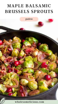 brussel sprouts with bacon and pomegranate in a skillet