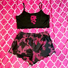 Nwot Pink Dragon Pajama Set Super Soft And Fresh Material Really Cute Colors Mark As Size Xl But Fits More Like A L Offers Always Welcome Black Summer Sets For Sleepover, Black Summer Sleepover Sets, Black Sleeveless Set For Pajama Party, Sleeveless Black Pajama Party Set, Sleeveless Black Set For Pajama Party, Black Tops For Summer Sleepover, Halloween Pajama Pants, Pink Pajama Pants, Christmas Pajama Pants