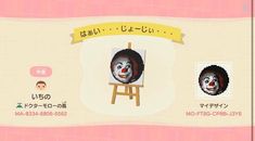 an animal crossing game with two clowns on it's face and one in the background