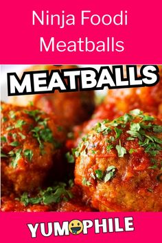 meatballs with tomato sauce and parsley on top are featured in this recipe for ninja foodie meatballs