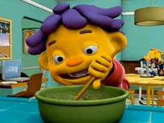 the simpsons character is eating out of a bowl