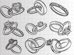 hand drawn wedding rings on white paper