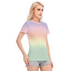 Ombre Top, Rainbow Tops, Ombre Tshirt, Rainbow T-shirt, Womens Tshirts, Unique Tshirt, Ombre T-shirt, Abstract Tshirt, Artistic Tshirt 100% cotton T-shirt A very unique ombre rainbow T-shirt I created. Great for every day way or a special occasion. Dress it up or down with a jacket. Anything goes! An artistic find! I hope you enjoy my design. Custom sewn and made to order. Designed in California, hand sewn and printed overseas. ● Fabric: 100% Cotton ● Regular fit ● O-neck, lightweight and breath Tie Dye Graphic Print Crew Neck Top, Casual Green Tops With Rainbow Print, Tie Dye Graphic Tee With Crew Neck, Tie Dye Graphic Print Crew Neck T-shirt, Multicolor Rainbow Print T-shirt With Short Sleeves, Trendy Rainbow Short Sleeve T-shirt, Summer Rainbow Print Crew Neck T-shirt, Tie Dye Graphic Print Short Sleeve T-shirt, Tie Dye Screen Print Crew Neck Top