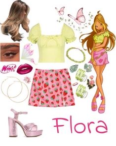 Flora Costume Ideas, Flora From Winx Club Costume, Flora Winx Outfit Ideas, Winx Club Flora Cosplay, Flora Inspired Outfits Winx Club, Flora Winx Club Outfit Inspired, Flora Winx Club Aesthetic Outfit, Winx Aesthetic Outfit, Winx Club Costumes Flora