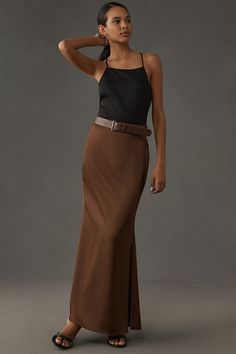 Polyester Side zip Hand wash Imported | Haven Maxi Skirt by Curaae in Brown, Women's, Size: XS, Polyester at Anthropologie Suede Maxi Skirt, Low Rise Maxi Skirt Outfit, Maxi Skirt Wedding Guest, Brown Maxi Skirt Outfit, Build Wardrobe, Brown Maxi Skirt, 2024 Lookbook, Brown Maxi Skirts, Stamp Of Approval