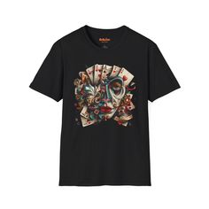 Black Artistic Black Printed Top, Artistic Printed Black Top, Black Artistic Graphic Print, Artistic Black Shirt With Graphic Print, Black Graphic Print Tops For Artistic Expression, Black Top With Graphic Print For Artistic Expression, Card Collage, The Aces, Court Cards