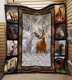 a quilt with horses all over it