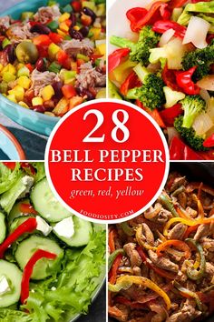 four different pictures with the words bell pepper recipes on them and images of various vegetables