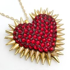 Classic Spiked & Paved Heart Necklace | Siam - Bunny Paige Valentine's Day Heart-shaped Jewel Necklaces, Valentine's Day Heart Necklace With Jewels, Valentine's Day Heart Shaped Jewel Necklace, Valentine's Day Jeweled Pendant Necklace, Luxury Heart Shaped Necklaces For Parties, Luxury Heart-shaped Necklaces For Parties, Luxury Heart-shaped Necklace For Party, Vintage Heart Pendant Jewelry For Party, Heart-shaped Jewelry With Heart Graphic For Valentine's Day