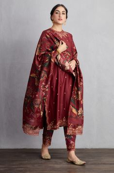 Editor's Note Featuring Garnet Red Sanobar Urvi Kurta Set Color: Garnet Red Fabric: Handwoven Chanderi Component: Kurta, dupatta and pant Occasion: Festive Care: Dry Clean Only    About the Des... Indian Mythology, Blouse Yoke, Personal Shopping Service, Garnet Red, Indian Textiles, Kurta Set, Red Fabric, Red Garnet, Last Minute Gifts