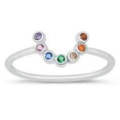 Rainbow Horseshoe Circle Dainty Ring .925 Sterling Silver Band Multi-color Cubic Zirconia Female Size 5 All our silver jewelry is crafted from .925 silver also commonly referred to as sterling silver. Sterling silver is the standard for beautiful high-quality silver jewelry and can not be replicated by lower priced silver plated jewelry. It is 92.5% pure silver, mixed with alloys to add strength and durability to stand the test of time. We promise superior service which includes fast shipping, great communication, and Walmart's refund policy. Keep your fine jewelry shiny and elegant by storing it properly. Jewelry needs to be stored in a dry area, preferably away from air in a jewelry box or plastic bag. Avoid exposure to harsh chemicals. Use a polishing cloth to remove tarnish build-up ov Adjustable Silver Multi-stone Birthstone Ring, Multicolor Sterling Silver Birthstone Ring For Anniversary, Multicolor Sterling Silver Stackable Rings For Anniversary, Rainbow Jewelry, Silver Plated Jewelry, Dainty Ring, Sterling Silver Bands, Pure Silver, Silver Band