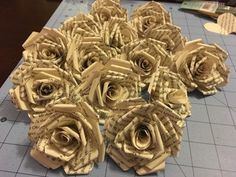 paper flowers made out of old sheet music